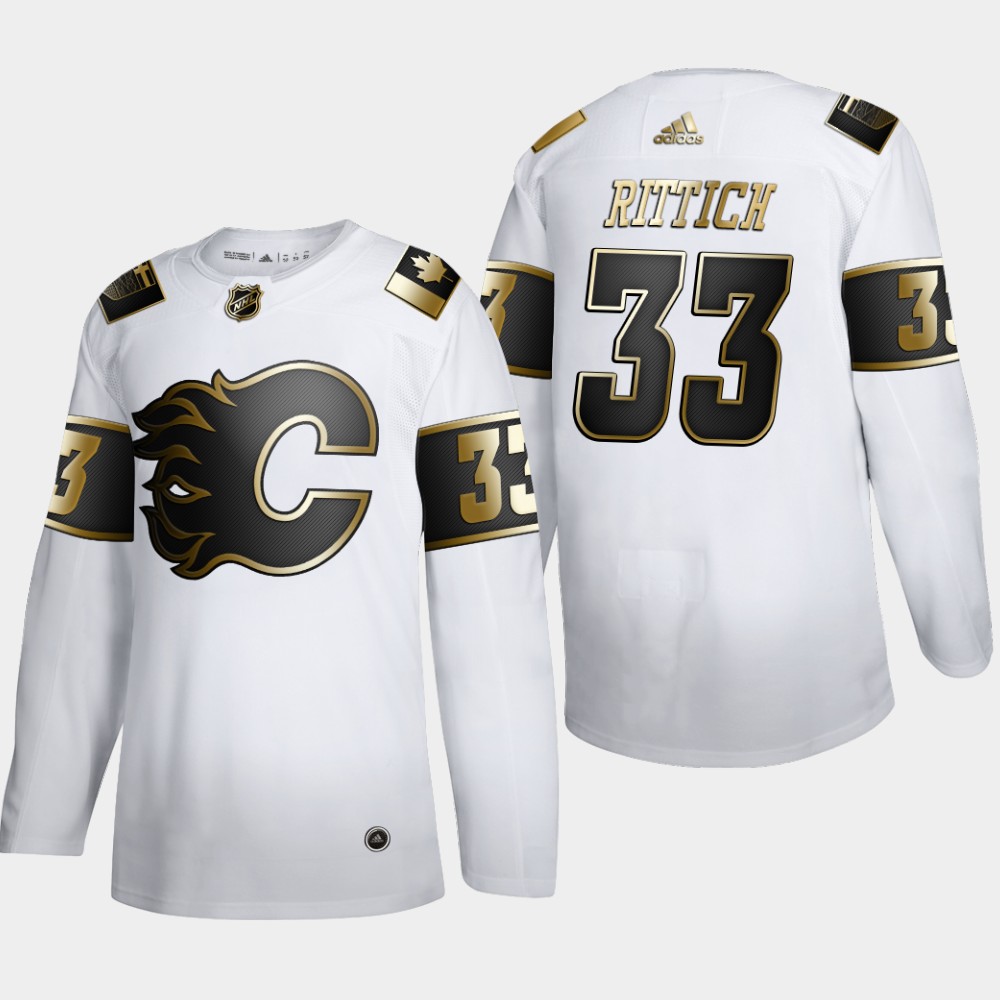 Calgary Flames #33 David Rittich Men Adidas White Golden Edition Limited Stitched NHL Jersey->boston bruins->NHL Jersey